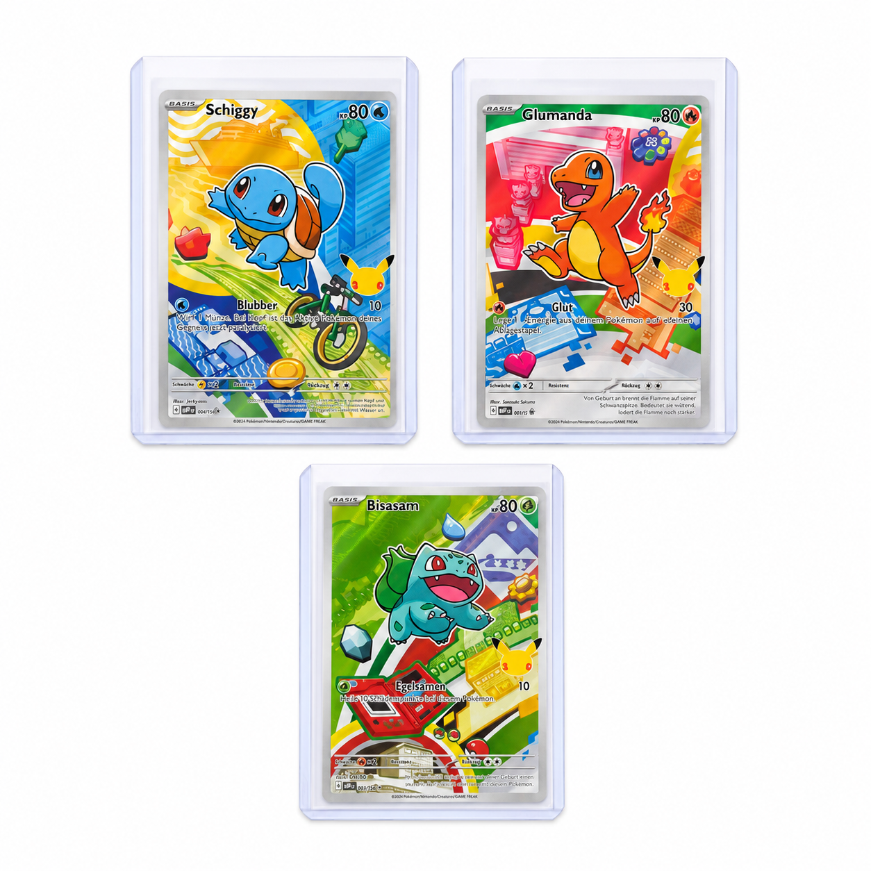 Starter Trio Erste Partner Kollektion Set Deutsch – Bisasam, Glumanda & Schiggy Full Art Karten
