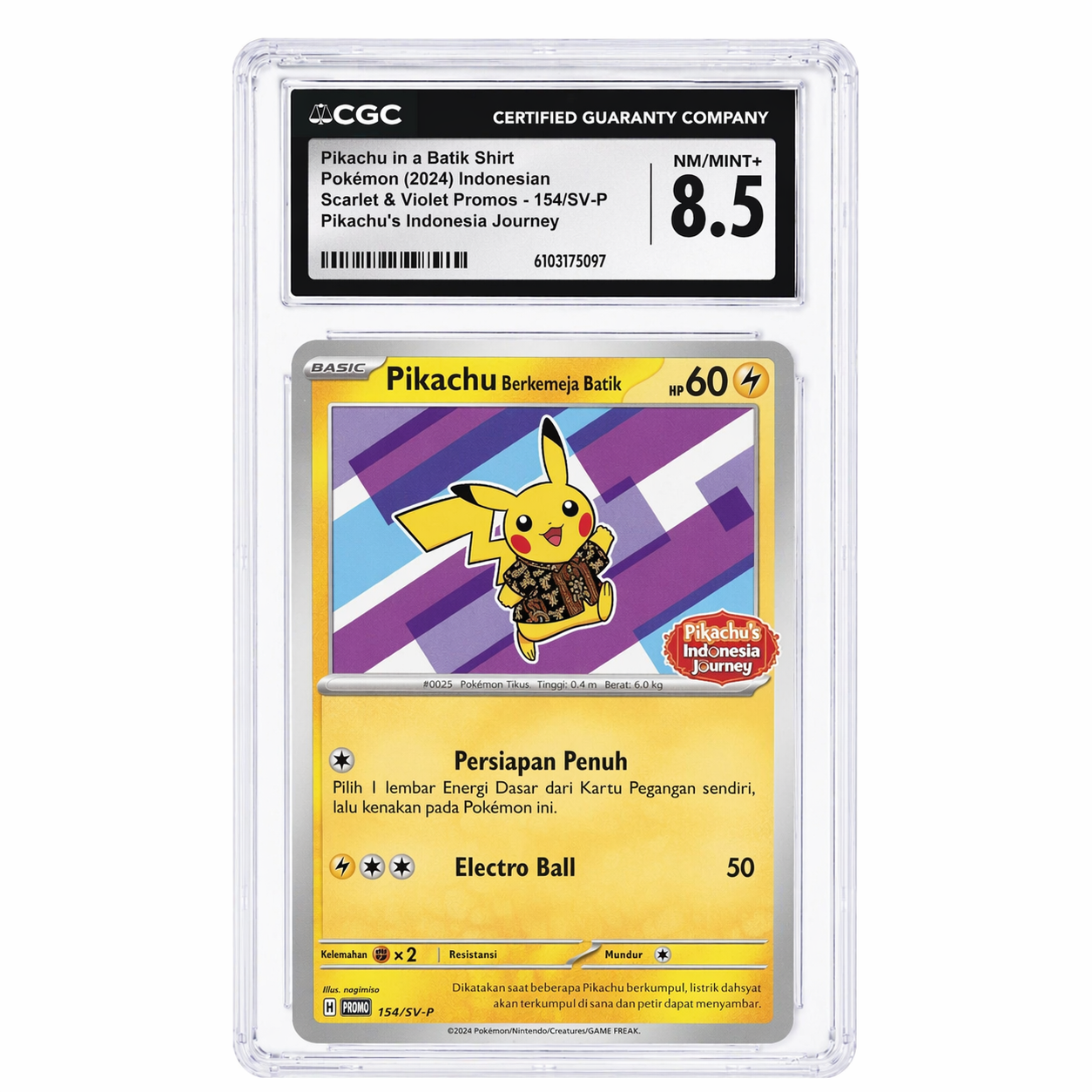 ⚡ Pikachu Berkemeja Batik – Indonesia Journey Promo – CGC 8.5 (NM/Mint+) ⚡
Eine außergewöhnliche Promo-Karte mit Sammlerwert!