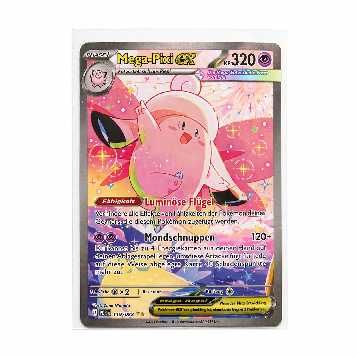 Mega-Pixi ex 119/088 Secret Rare Pokémon Karte NM Full Art Holo Deutsch